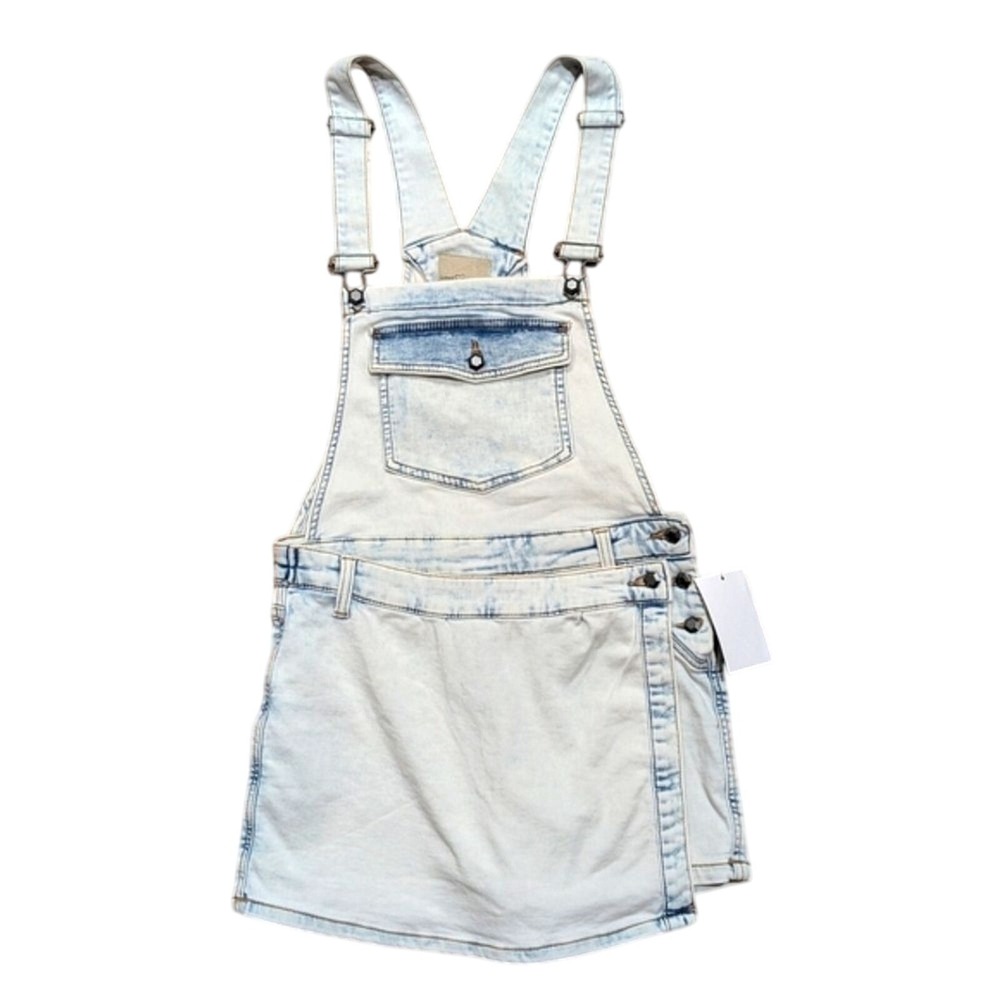 Light Wash Denim Skort Overalls - Women's Light Blue